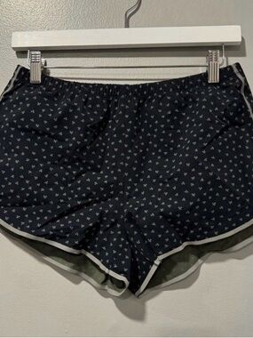 Outdoor Voices Navy Micro-Print Athletic Shorts with White Trim